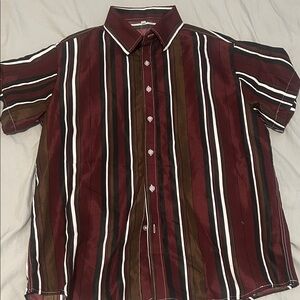 SHEIN Burgundy and Brown Striped Men's Shirt
